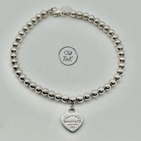 Tiffany & Co. Sterling Silver Return To Blue Enamel Heart Tag Bracelet 6.8” - Picture 10 of 14